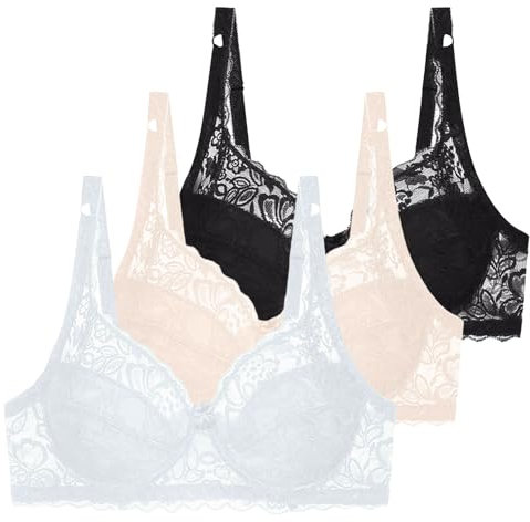 XCXC 3er-Pack Damen BH ohne Bügel Push Up Spitzen-BH Frauen Weich Bequemer Sexy Klassische BHS mit verstellbarem Träger Women Bra Set für Alltag
