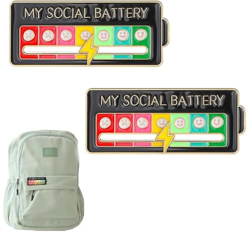 2 Stück Social Battery Pin,Lustige Brosche,Für Soziale Stimmung Für 7 Tage | Interaktive Stimmungsnadeln,Soziale Batterie Emaille Pin,Pins Anstecker,Für Rucksäcke Jacken Und Hüte(Schwarz)