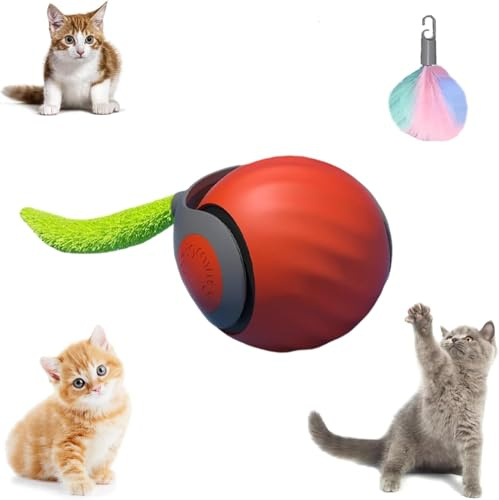 Kyduu Interaktives Katzenball Spielzeug, Wiederaufladbarer Elektrisch Katzenspielzeug Ball,2 Arbeitsmodi mit LED Licht, Aufladbar 360° Interactive Hunting Cat Toy für Katzen und Kätzchen(Orange Farbe)