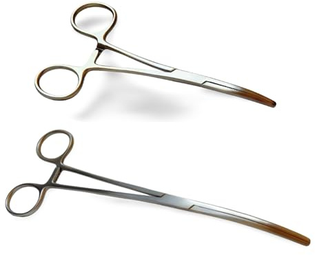 2er Set 14 + 25 cm Arterienklemme als Hakenlöser zum Angeln, Arterienklemme gebogen, Angelzange, Edelstahl Arterienklemme, Lösezange, Edelstahlzange, Angelklemme, Fischerklemme, Hakenlöser Zange