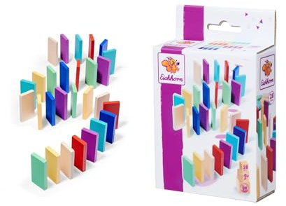 Eichhorn – Games – Domino Rallye, farbige Steine zum Aufstellen, handliche Holzsteine ideal für kleine Kinderhände, 28 teilig, ab 2 Jahren