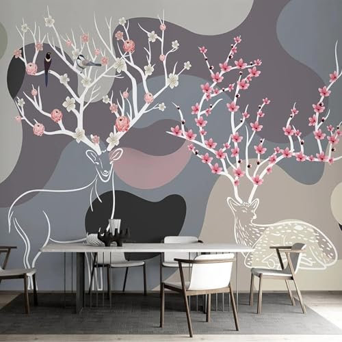 Tzxztt Abstrakte Geometrische Linien Elch Moderne 3D Tapete Geprägte Seide Neutrale Töne Material Ideal Für Wohnzimmer Schlafzimmer-250cm×170cm