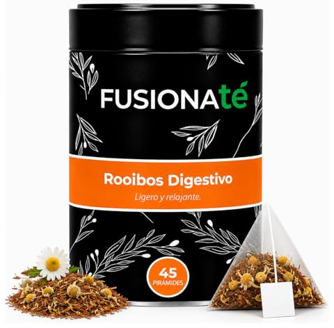 FUSIONATE Rooibos Digestivo, Lata de 45 pirámides Bolsitas de Té, Infusión 100% Natural, Digestiva y Baja en Calorías, Sin Teína