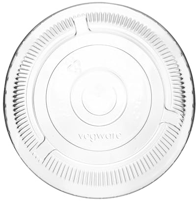 Vegware Compostable 96-Series Cold Cup Lids, Case of 1000, Clear Flat Lid with Straw Hole, Made From PLA Renewable Plant Based Plastic, Clear For Visibility