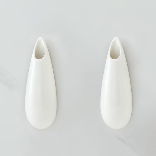 JIDOFUE 2er Set weiße Keramik Wandvasen,20cm/7.9 Zoll, Hängende Wandpflanzenhalter für Innenräume, Moderne Wandblumenvasen für Sukkulenten