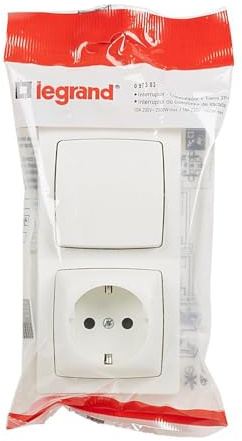 LEGRAND Enchufe 2P+T 16A y Interruptor o Conmutador 10A, Gama OTEO, Mecanismo de Superficie, Blanco, ALA710WH