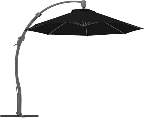 Outsunny 3(m) Garden Cantilever Parasol, Round Overhanging Umbrella with Crank Handle, Cross Base, Aluminium Frame and 360° Rotation, Banana Patio Umbrella for Outdoor Sun Shade, Black