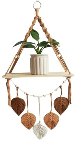 Swtgaah Makramee Holz Wandregal 90cm Pflanzenregal für Bücherregal (Khaki)