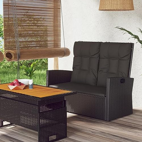 Fasba Gartenbank mit Liegefunktion, Gartenlounge, Gartensofa 2 Sitzer, Sitzbank, Rattansofa, Gartenmöbel Poly Rattan Schwarz 118cm/ 362185