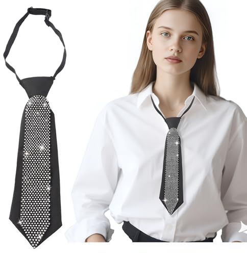 QTMMC Corbata de diamantes de imitación para hombres y mujeres con diamantes de imitación brillantes corbata con lentejuelas brillantes corbata con piedra brillante corbata cóctel despedida de soltera