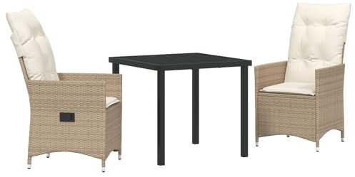 vidaXL 3 Delars Trädgårdsset Med Kuddar Beige Poly Rattan