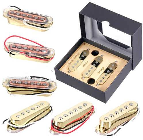 Ogdni Alnico Einzelspulen-Tonabnehmer, E-Gitarre, SSS, Tonabnehmer Hals/Mitte/Steg-Tonabnehmer für Stratocaster-Gitarre, Ersatzteil, Gold, 5 Stück