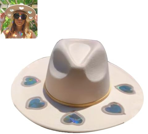 Homaskylynn Prism Suncatcher Hats, Suncatcher Cowgirl Straw Prism Hat, Sun Catcher Women's Boho Moon Stars and Heart Spectrum Hat