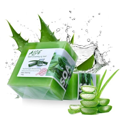 Kernseife Natur Aloe Vera Seife, Naturseife als festes Duschgel und festes Shampoo, Aloe Vera Rohseife Tiefenreinigend, Natürlich Bio Duschseife, Handgemachte Seife für Gesicht und Körper, 2 Stück
