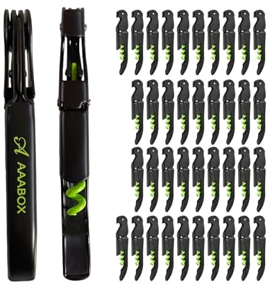 AAABOX Pack of 40 Sacacorchos Profesional Sommelier de Doble Palanca,3 en 1 Abridor de Vino con Espiral de Acero Inoxidable(Verde y Negro)