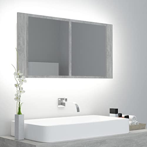 EMYRLXQW Armoires et rangement,Meubles de lavabo,Meubles de salle de bains Vanity - Miroir de salle de bain LED Béton Gris 90x12x45 cm Acrylique