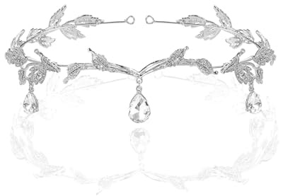 1 Haarband mit Blättern und Wassertropfen, Feen-Haarschmuck, Feenkronen-Kopfschmuck, Vintage-Strass-Kopfschmuck, Braut, Mottopartys, Karneval, Cosplay, silber