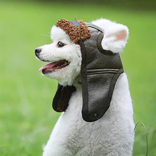 HEEPDD Haustier-Pilotenmütze aus PU-Leder, Komfortables Design, Mehrere Tragemöglichkeiten, Einfaches Aufstecken für Kleine Bis Extra Große Hunde und Katzen (193)