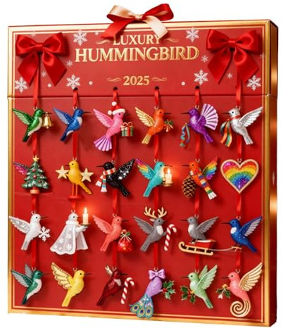 Calendrier De L Avent Ornements Colibri De Noël - 24 Jours Décor Coloré En Acrylique 2D,Pendentif De Compte À Rebours De Noël,Pour Vacances Anniversaire Bureaux Maison Voiture Jardin Dortoir