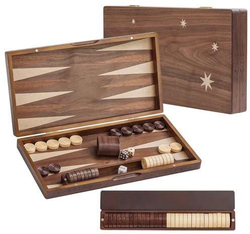 Set di backgammon in legno per adulti 15,7 pollici, tavolo da gioco pieghevole con bicchieri in legno, grande e premium