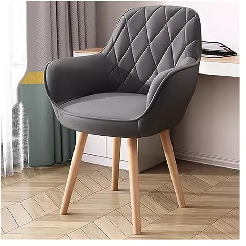 Poltrona girevole grigia – Sedia imbottita in tessuto con gambe in legno per piccoli spazi, ideale per sala da pranzo, scrivania, trucco, ufficio, elegante e funzionale senza ruote