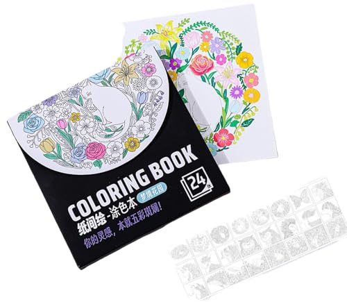 24 Sheets Fun Coloring Book Pre-Patterned Drawing Paper Pad Suit for Acrylic Paint Marker Watercolor and Colored Pencil Travel Art Book