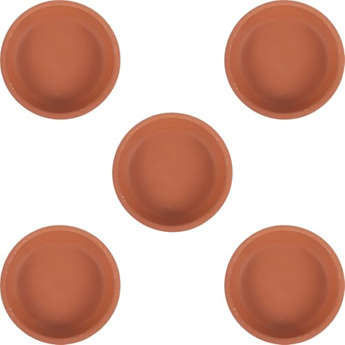 IWOWHERO Set 5 Sottovasi Rotondi in Ceramica Rossa per Piante da Interno, Piatti per Raccogliere Acqua e Terriccio, Vassoi Antiscivolo per Vasi di Fiori e Fioriere, Accessori Giardinaggio