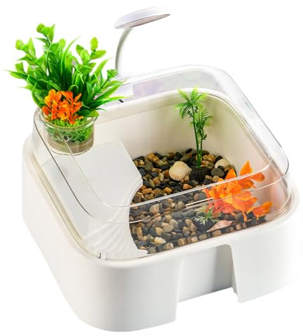Xmccvt Litet Terrarium För Sköldpaddor - Reptil Terrarium Med Tillbehör | Reptil Akvarium Landsköldpadds Behållare Uppsättning | För Räkor Gecko Hamster Orm Spindel Skrivbord Balkong Och