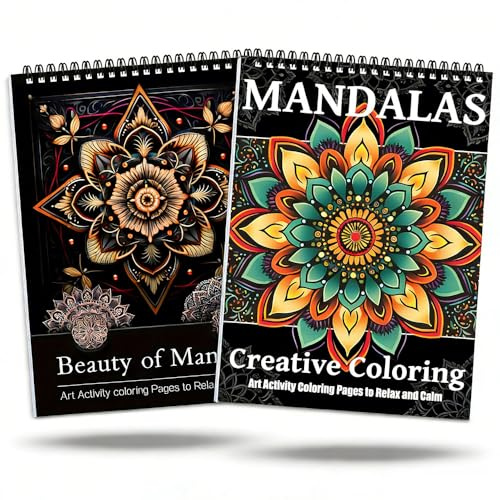 Malbuch für Erwachsene 2er Set – Unregelmäßige und Regelmäßige Mandala Motive, 48 einseitige Illustrationen, Spiralbindung, Großformat 21 x 28,5 cm, Kreatives Ausmalbuch als Geschenk