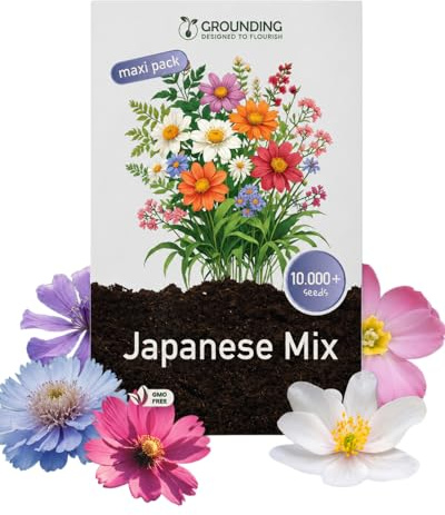 Grounding maxi - Japanese Wildflower Meadow Mix Seeds, 10000+ seeds, max height 30 cm - multi-color blooms - Ideal for beds, borders - Easy sowing - Attracts bees & butterflies - European Quality