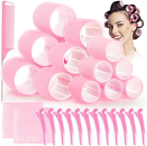 GeeRic selbsthaftende Lockenwickler,33 Stücke Lockenwickler Set Haftwickler in 3 Größen (44 mm, 36 mm, 25mm) Praktische Klettwickler für stylische Frisuren 12 Stücke Entenschnabel Schneiden Clipsfür
