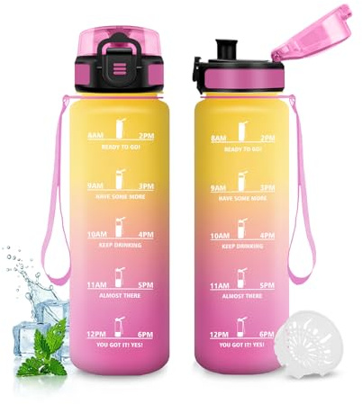 JAPORIA Trinkflasche Sport 500ml,Trinkflasche Kohlensäure Geeignet, Auslaufsicher, Wasserflasche mit Zeitmarkierungen, Water Bottle für Schule, Fahrrad, Sport, Maedchen, Junge