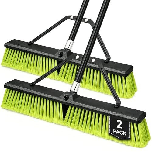TidyBliss 2-pack 60 cm kvast med handtag utomhus, gatukvast, stor gatukvast med hårda borst med 160 cm långt handtag för garage, verkstad, trädgård, terrass, veranda, gata (gulgrön)