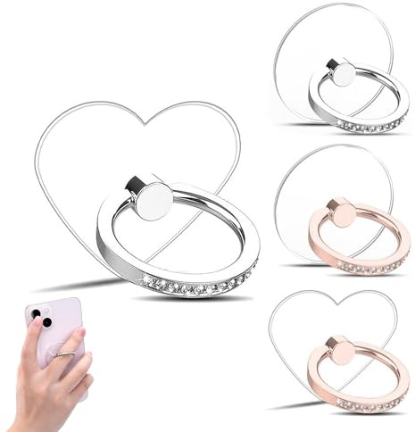 4 PCS Diamond Phone Ring Holder Grip, Phone Accessories for Girls, Ring Holder for Phone Case, Phone Stand with Diamond 360 Rotation, for All Smartphones(Transparent)