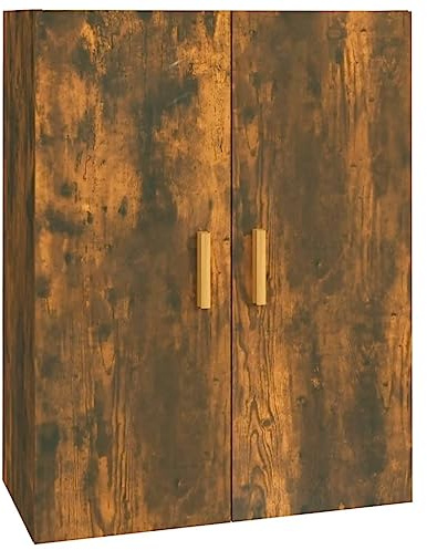 QJBSAVVA Armadio sospeso in rovere affumicato, 69,5 x 34 x 90 cm, armadio da parete in legno con 3 scomparti e ante, moderno mobile sospeso per soggiorno, corridoio e cucina, portata fino a 60 kg