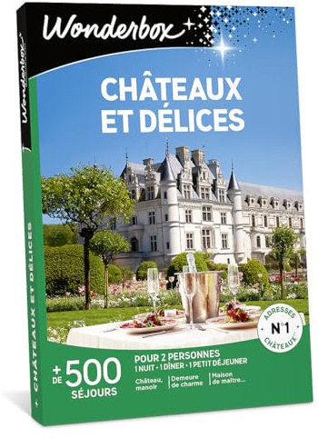 WonderBox - Coffret Cadeau - Châteaux et Délices - 570 Séjours avec Dîner et Petit Déjeuner pour 2 personnes : Châteaux, Manoirs 3 étoiles, Maisons de maître - Idée Cadeau Original