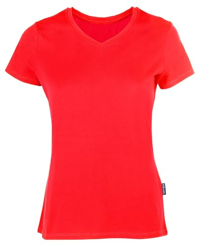 HRM T-Shirts Col en C Luxury pour Femmes, Rouge, Taille L I T-Shirt Premium Femme Col en V 100% Coton Bio I T-Shirt Basique Lavable en Machine à 60°C I Vêtements Femme Haut de Gamme et Durables