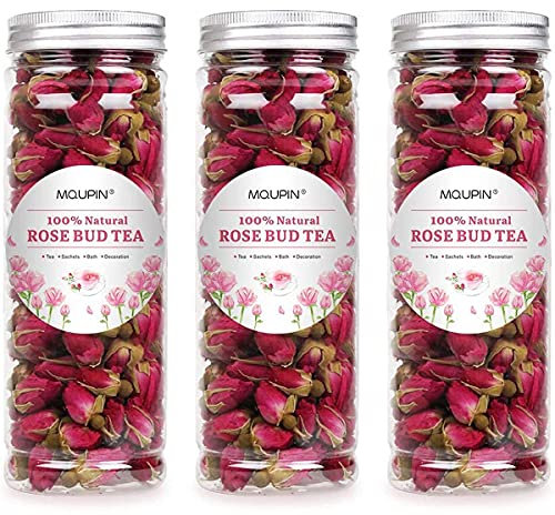 MQUPIN Rose Bud Tea Dried Red Rose-100% Natural Pure Flower Edible Buds Tea Culinary Food Grade Red Rosebud for Drinking DIY Gift (250g/3Packs)