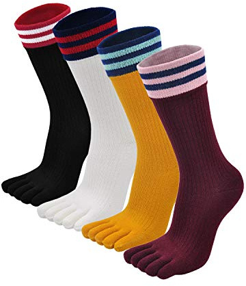 PUTUO Calcetines de Dedos Mujer para Deporte, Cinco Dedos del Pie, de Algodón, Suave y Transpirable, 4 Pares