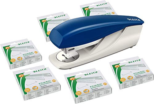 Leitz Heftgerät, 30 Blatt, Blau, Ergonomisches Kunststoffgehäuse, Inkl. 12000 Heftklammern 24/6, New NeXXt