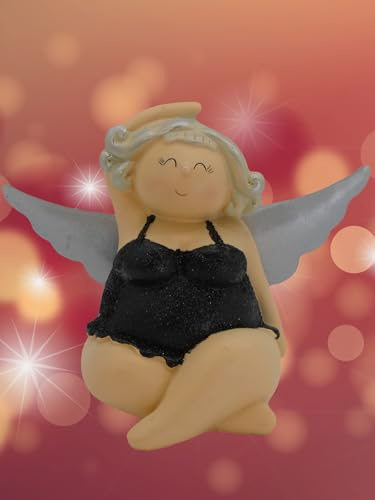 Pommerntraum ® | Black Angel Mollyengel Schutzengel RubensEngel Nana Engel Molly Weihnachtsengel Glücksengel Friedensengel Dekofigur (schwarz mit Glitzer sitzend)