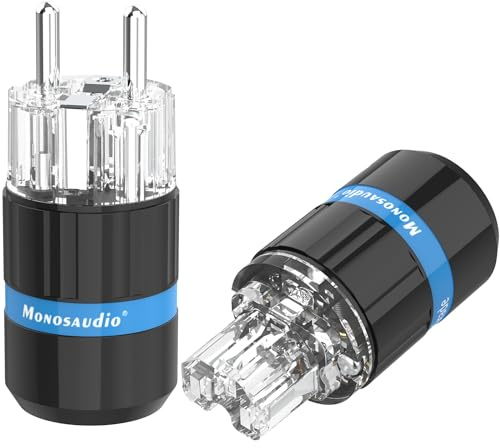 Monosaudio Paar HiFi Schukostecker & IEC C15 Anschluss High-End Kaltgeräte-Stecker Buchse Steckdose 16A 250V Audiophiler Netzstecker Kupplung Rhodiniert E105R/F105R