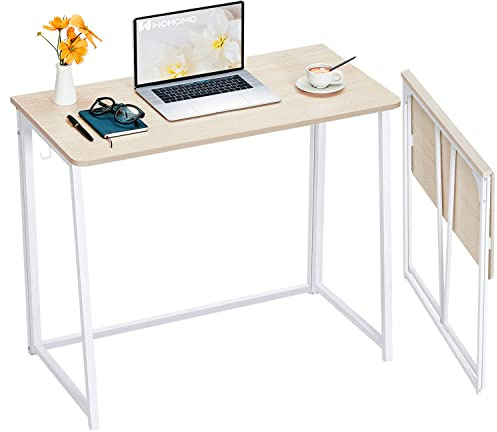 WOHOMO Folding Desk, Small Foldable Desk 31.5 for Small Spaces, Space Saving Computer Table Writing Workstation for Home Office, Easy Assembly, Oak