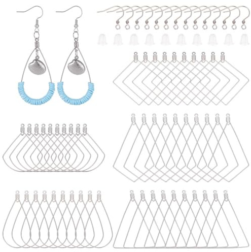 UNICRAFTALE ca. 180 Stück, 5 Arten, hypoallergen, hohle Ohrringe, Edelstahl, Haken, Ohrringe mit Draht-Anhänger und Ohrmuttern aus Kunststoff