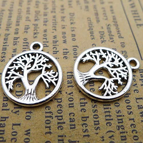 Linyong - Ciondolo a forma di albero della vita, 16 mm x 19 mm, in argento anticato
