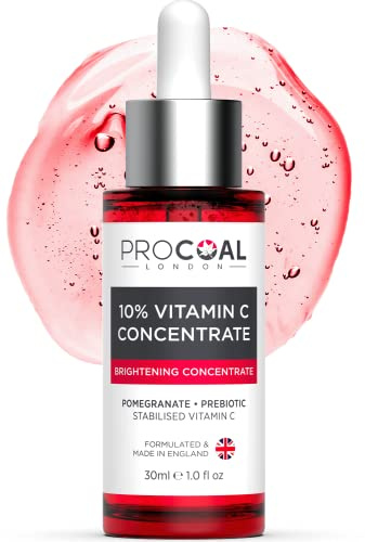 NEW Procoal 10% Vitamin C Serum Concentrate, NEW, Vegan, for Face with Prebiotics, Pomegranate & Kakadu Plum, 100% Recyclable Packaging, Made in UK, 30ml