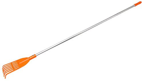 KOTARBAU® Rastrillo Jardín - Plástico - 7 Dientes - Naranja - con Mango de Aluminio - Rastrillo para Césped - Rastrillos - Ligero Y Resistente - Herramienta para Jardinería