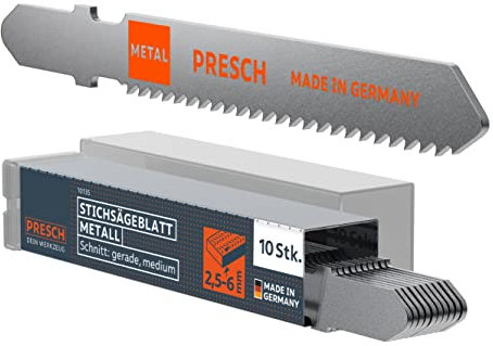 Presch Jigsaw Blades Metal 10 pcs. - Precise Sawing in Medium-Thickness Sheets (2.5-6mm) - Durable T-Shaft Saw Edges for All jigsaws - Saw Edges for Aluminium, Non-Ferrous Metals and Many More