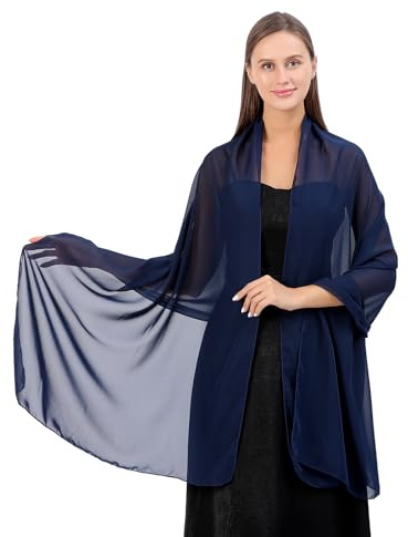 Damer, skira, mjuka chiffongsjalar och sjalar för kvinnor, lätt bröllop aftonfestklänningar scarf brud, Marinblå (1), 79 x 28 (200cm x 70cm)