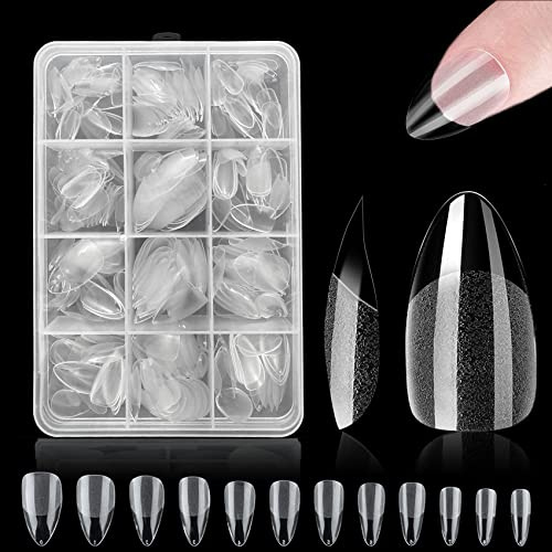 Nageltips 360 Stück- ZAHRVIA Full Cover Soft Gel Tips, Nagelspitzen Kurze Pre-Buff PMMA Harz Künstlich Nails Tips in 12 Größen (Short Almond)